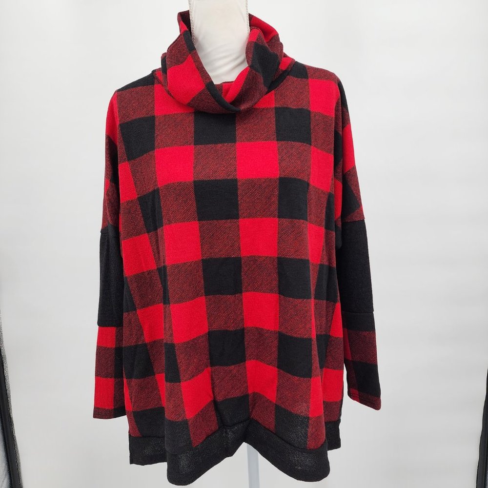 VEVERET Buffalo Plaid Check Turtle Neck Poncho Sweater S, M, L NWT - Picture 5 of 13